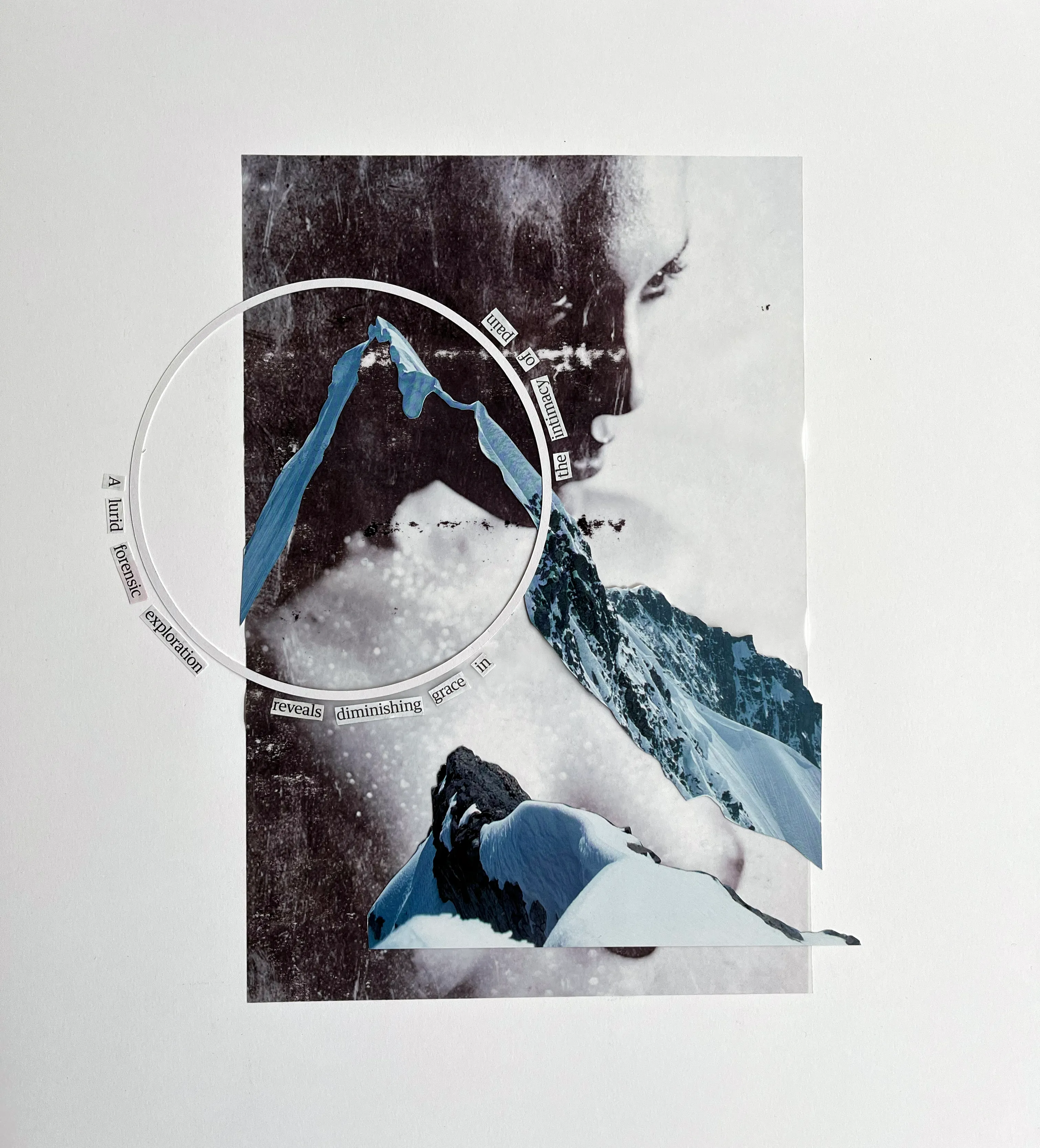 Square print combining dense photographic tone with overprinted text