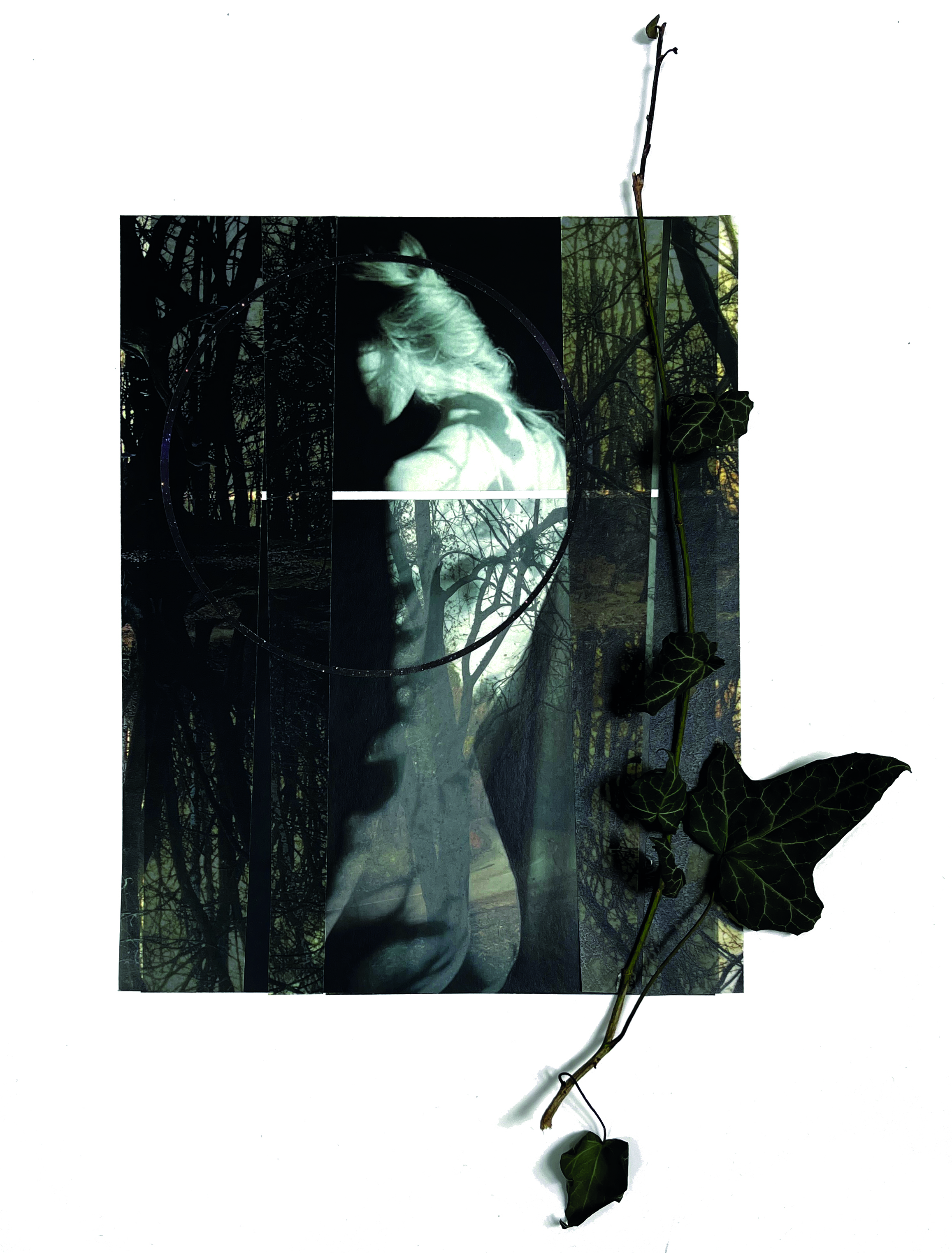 Archival pigment print, figure partially submerged, pale blue-grey ground